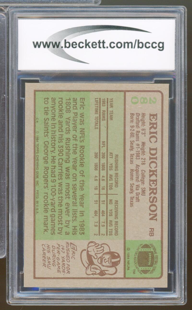 1984 Topps #280 Eric Dickerson Rookie Card BGS BCCG 9 Near Mint+ Image 2