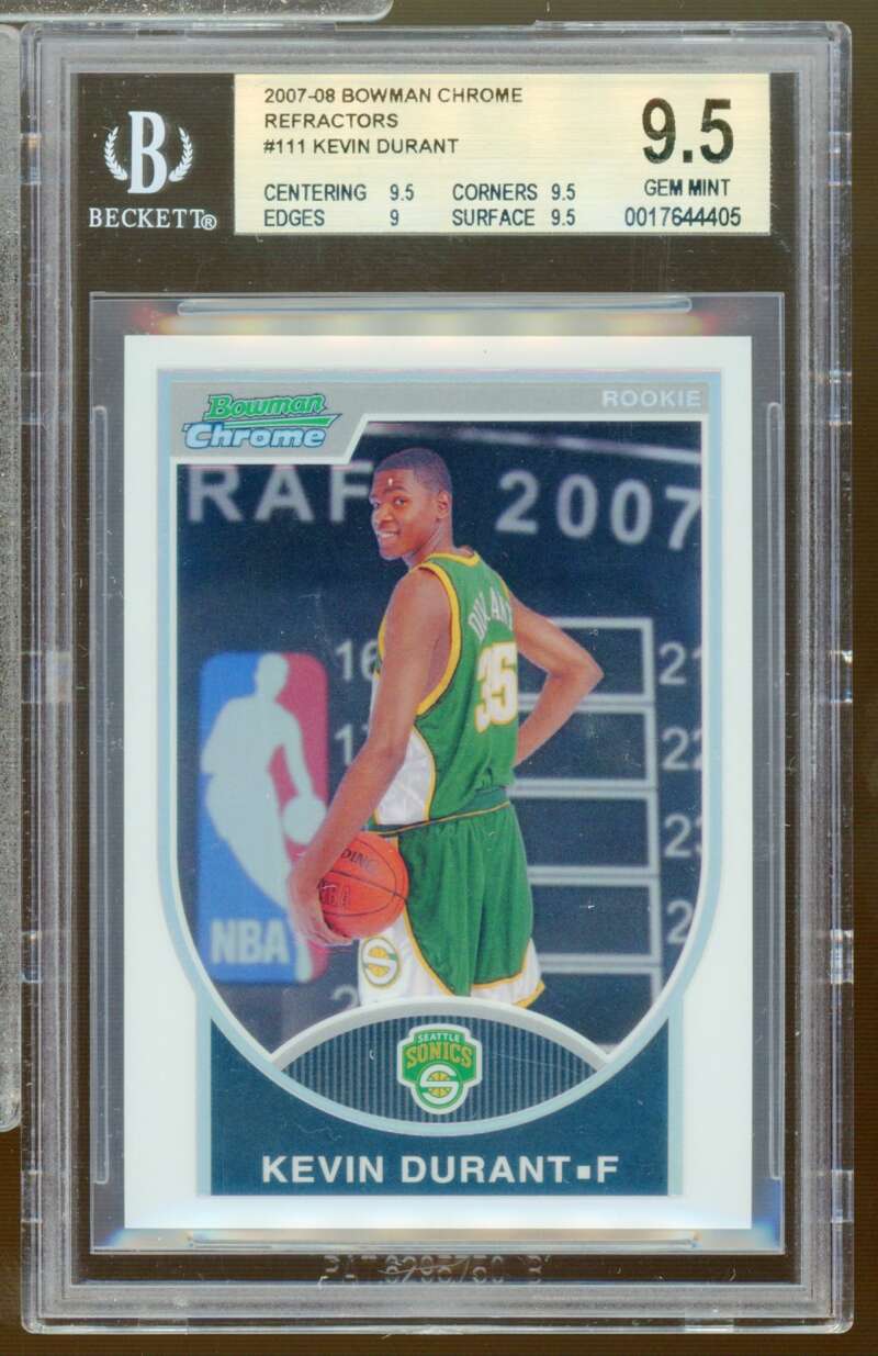 Kevin Durant Rookie 2007-08 Bowman Chrome Refractors (141/299) #111 BGS 9.5 Image 1