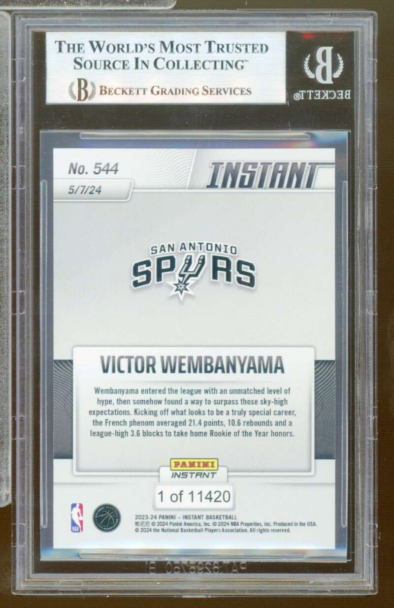 Victor Wembanyama Rookie Card 2023-24 Panini Instant #544 BGS 9 Image 2