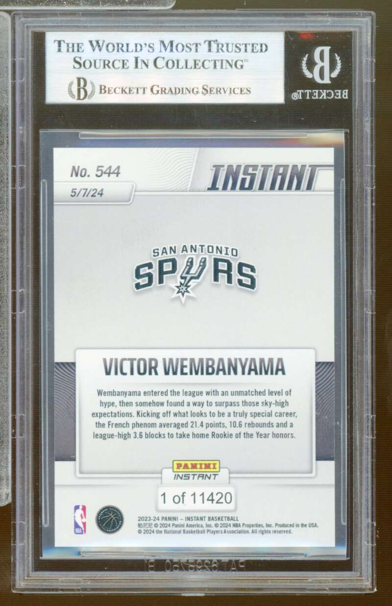Victor Wembanyama Rookie Card 2023-24 Panini Instant #544 BGS 9 Image 2