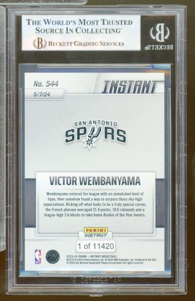 Victor Wembanyama Rookie Card 2023-24 Panini Instant #544 BGS 9 Image 2