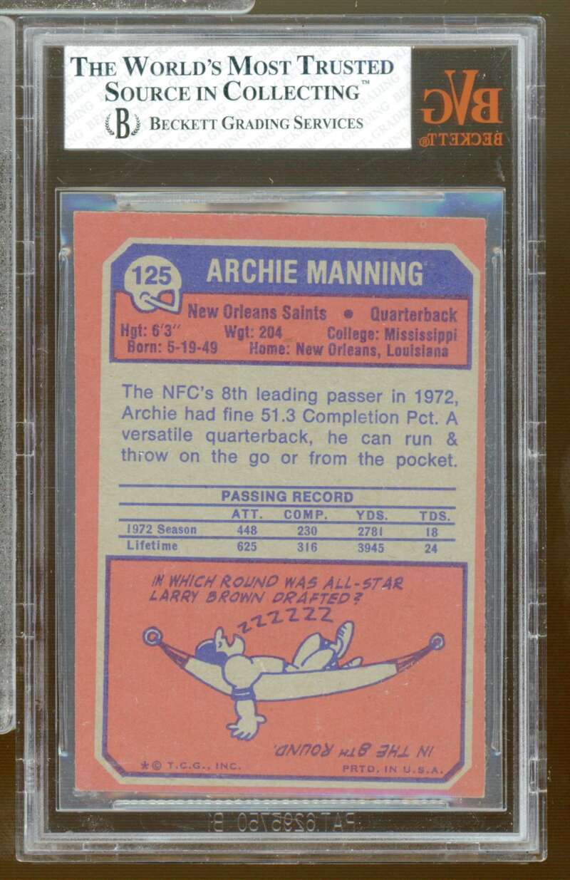 Archie Manning Card 1973 Topps #125 BGS 5.5 Image 2