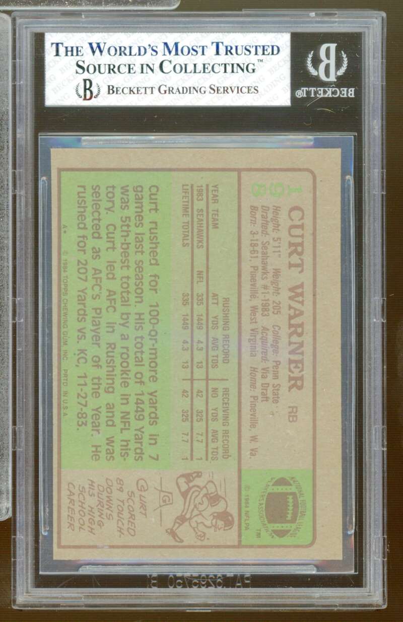 Curt Warner Rookie Card 1984 Topps #198 BGS 6 Image 2