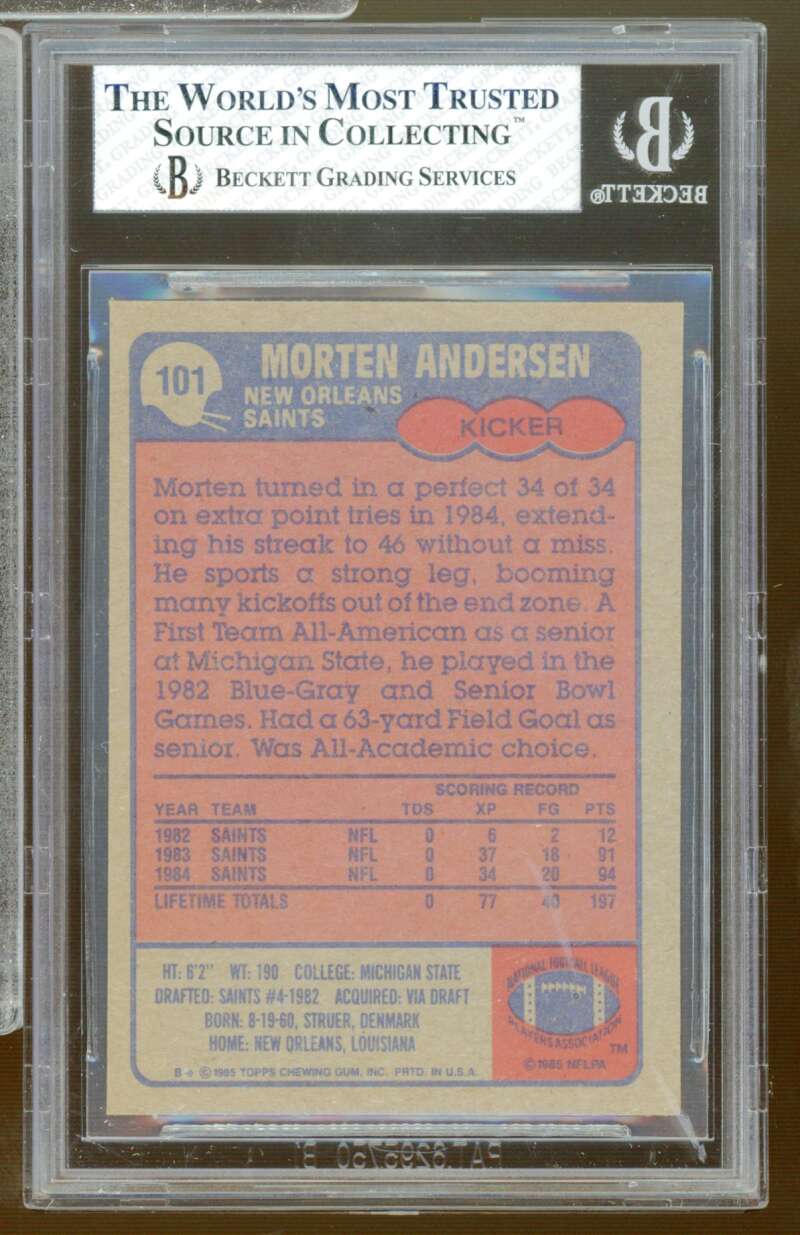 Morten Andersen Card 1985 Topps #101 BGS 8 Image 2