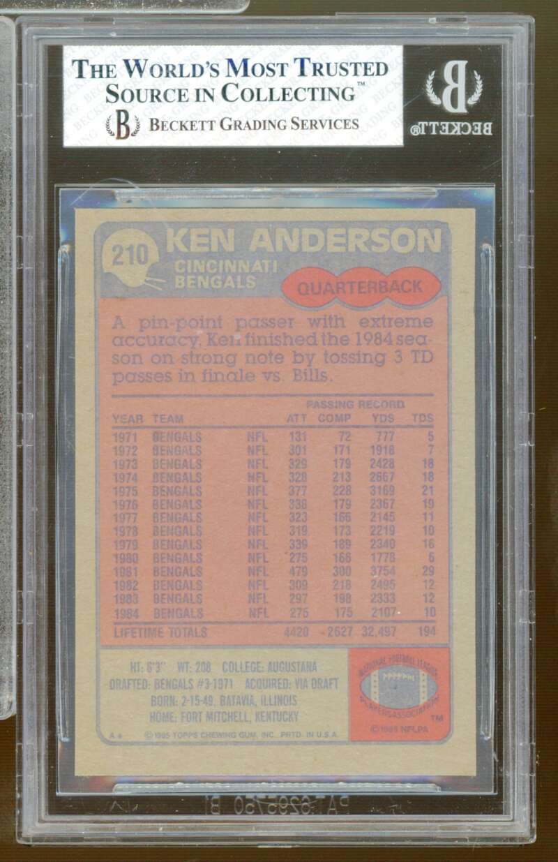 Ken Anderson Card 1985 Topps #210 BGS 6 Image 2