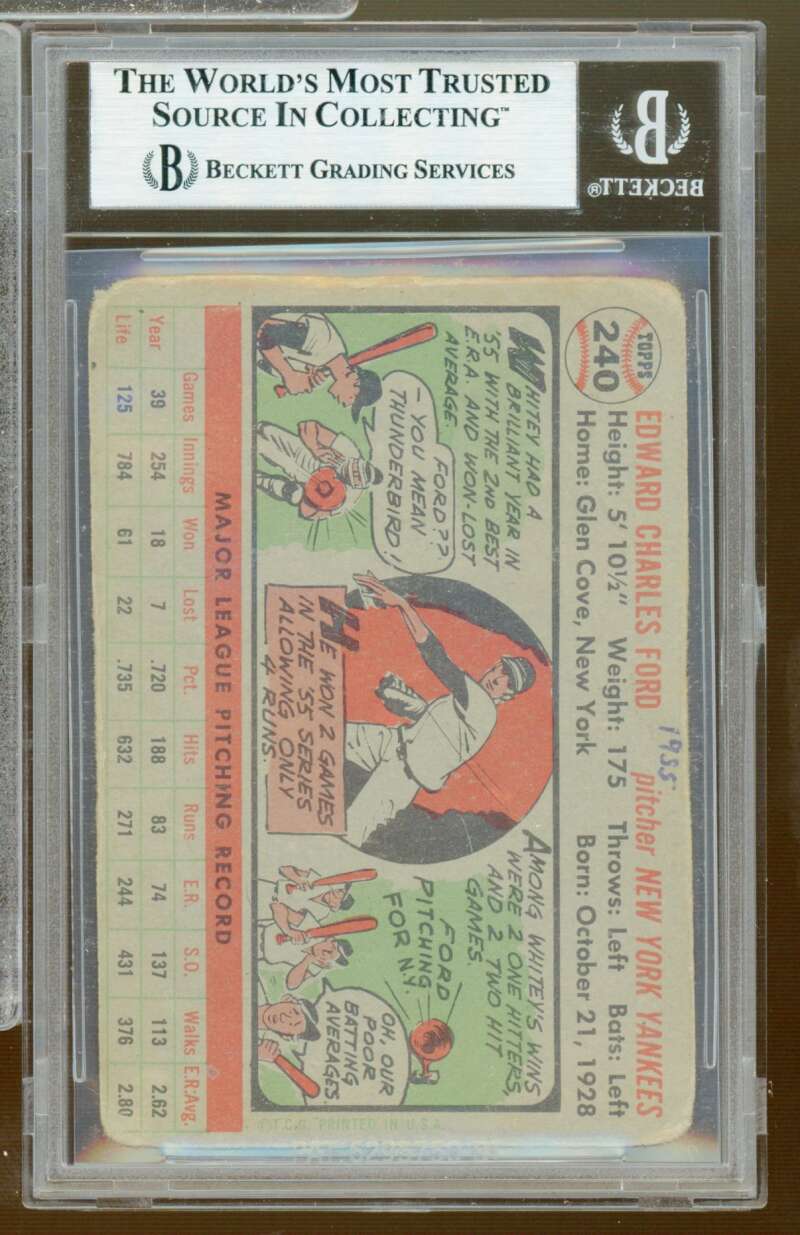Whitey Ford Card 1956 Topps #240 BGS Authentic Altered Image 2