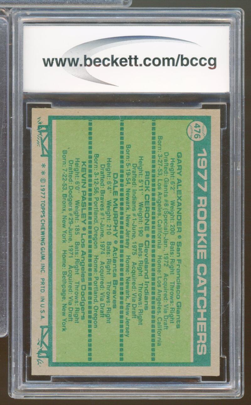 1977 Topps #476 Dale Murphy Rookie Card BGS BCCG 9 Near Mint+ Image 2