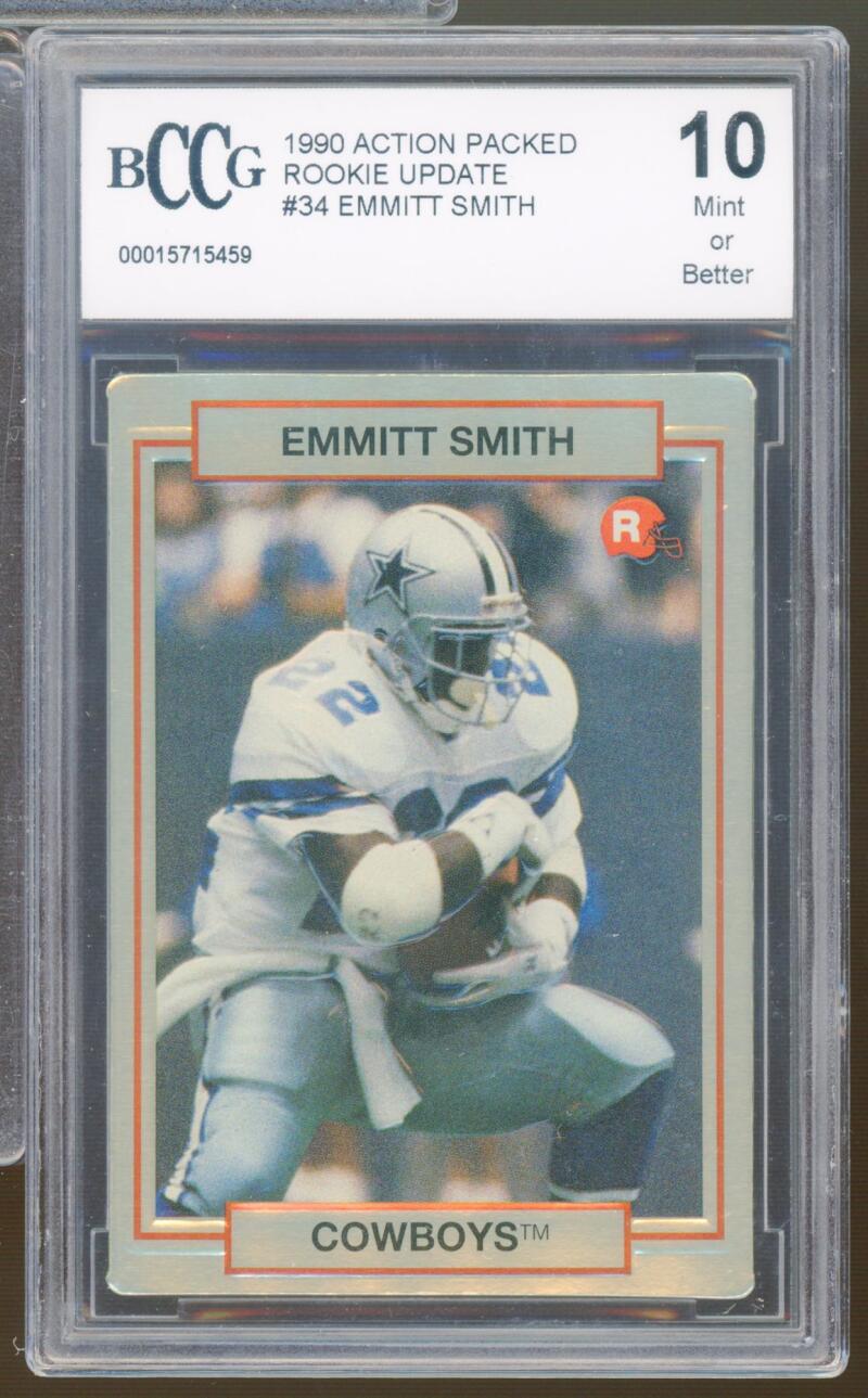 1990 Action Packed Rookie Update #34 Emmitt Smith Rookie Card BGS BCCG 10 Mint+ Image 1