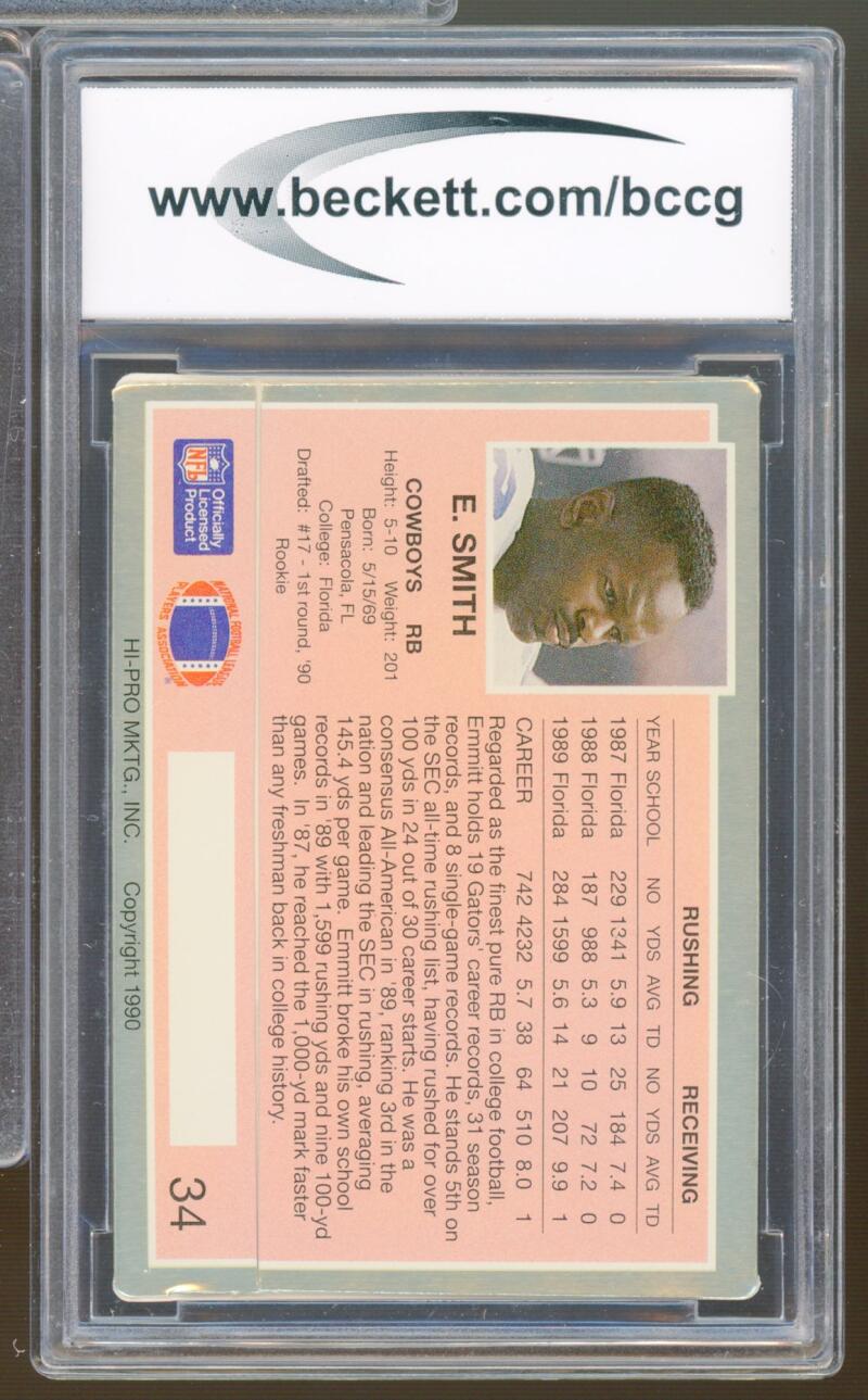 1990 Action Packed Rookie Update #34 Emmitt Smith Rookie Card BGS BCCG 10 Mint+ Image 2