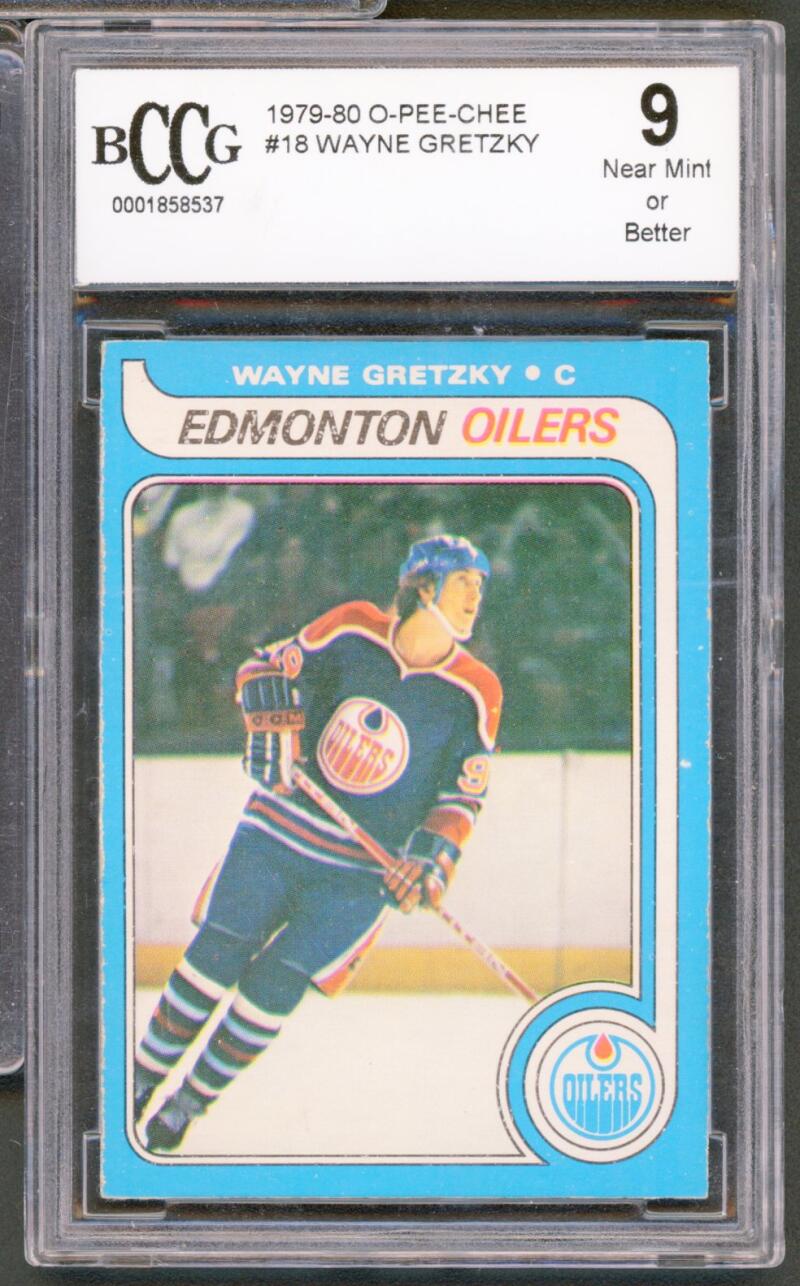 1979-80 O-Pee-Chee #18 Wayne Gretzky Rookie Card BGS BCCG 9 Near Mint+ Image 1