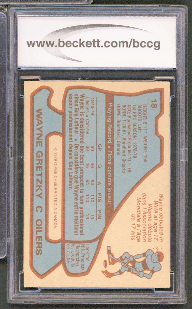 1979-80 O-Pee-Chee #18 Wayne Gretzky Rookie Card BGS BCCG 9 Near Mint+ Image 2