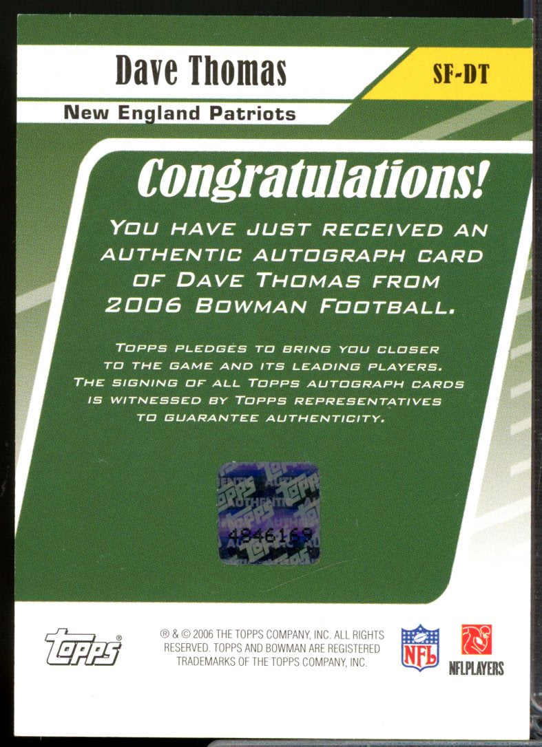 Dave Thomas Card 2006 Bowman Signs of the Future Autograph #SFDT  Image 2