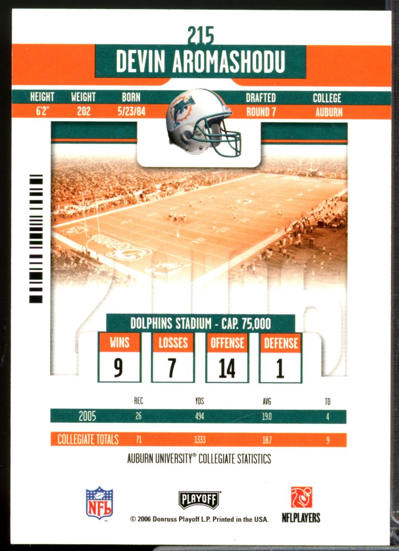 Devin Aromashodu RC Card 2006 Playoff Contenders Rookie Autograph #215  Image 2