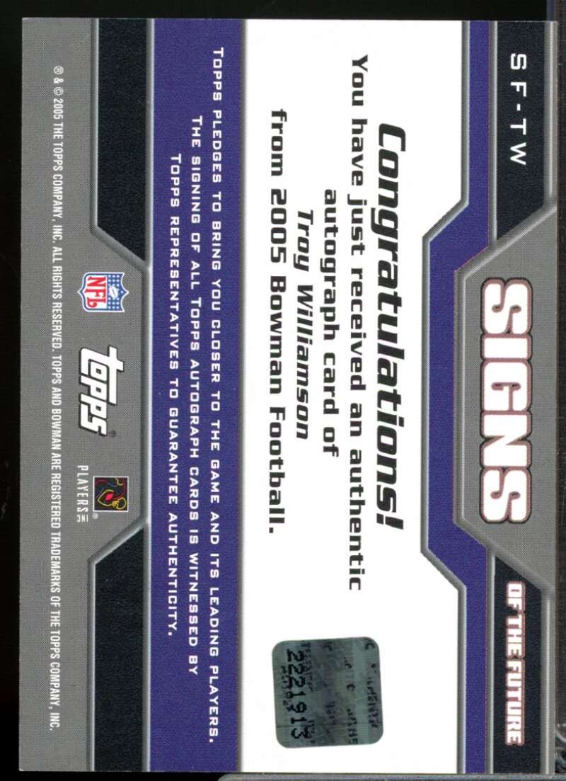 Troy Williamson Card 2005 Bowman Signs of the Future Autographs #SFTW  Image 2