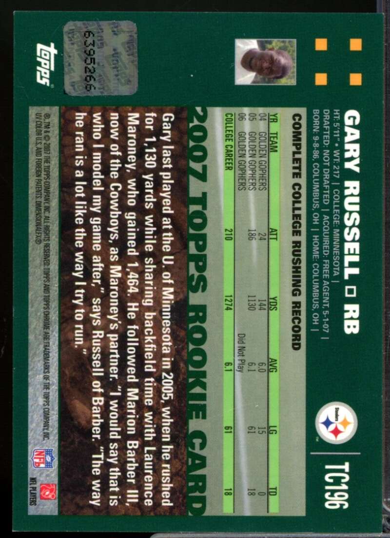 Gary Russell Card 2007 Topps Chrome Rookie Autographs #TC196  Image 2