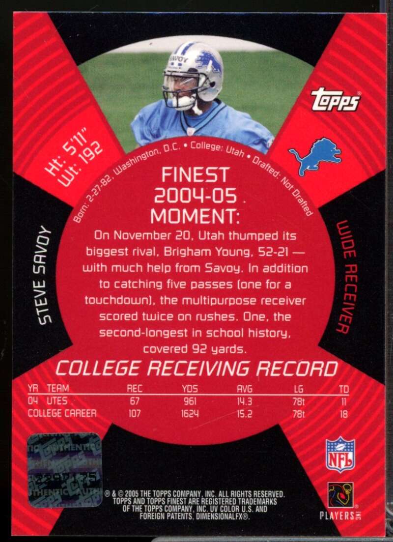 Steve Savoy RC Card 2005 Finest Rookie Autograph #172  Image 2