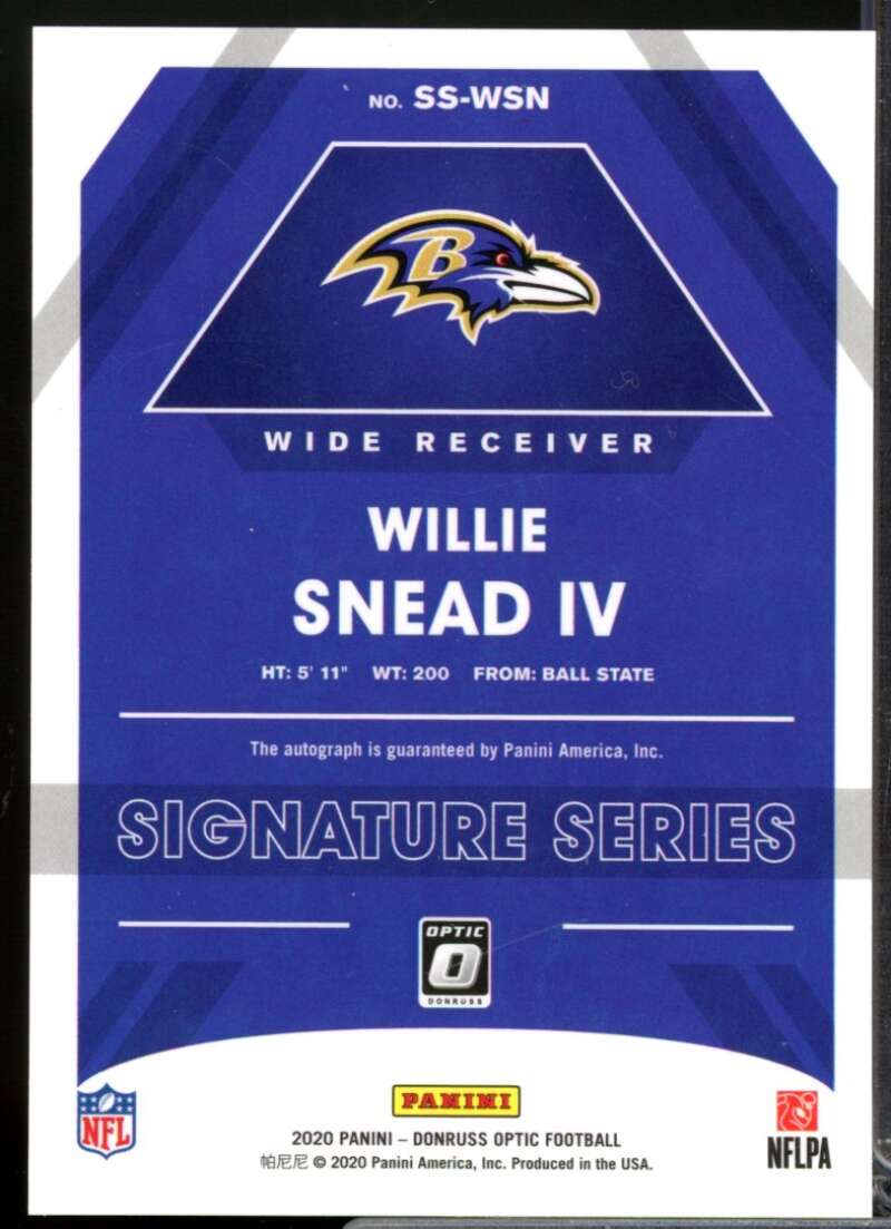 Willie Snead IV Card 2020 Donruss Optic Signature Series Autograph #40  Image 2