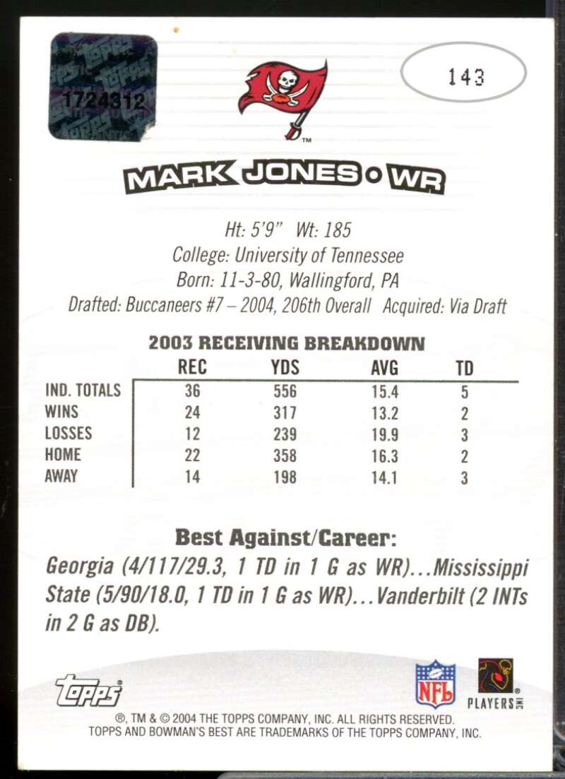 Mark Jones RC Card 2004 Bowman's Best Rookie Autograph #143  Image 2