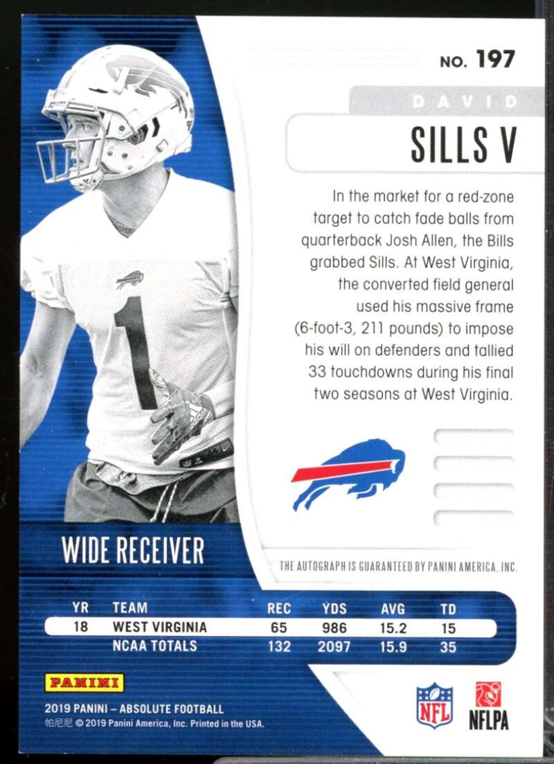 David Sills V /75 Card 2019 Absolute Autograph Rookies Orange Mosaic #197  Image 2