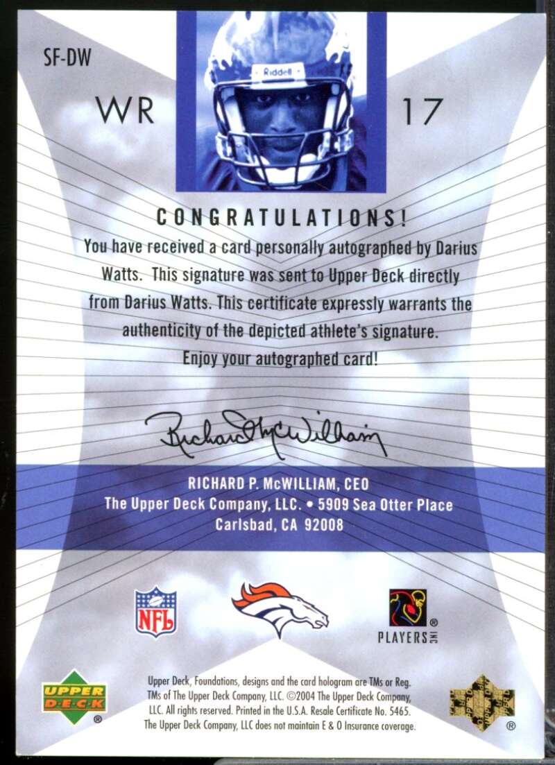 Darius Watts 2004 Upper Deck Foundations Signature Foundations Autograph #SFDW  Image 2
