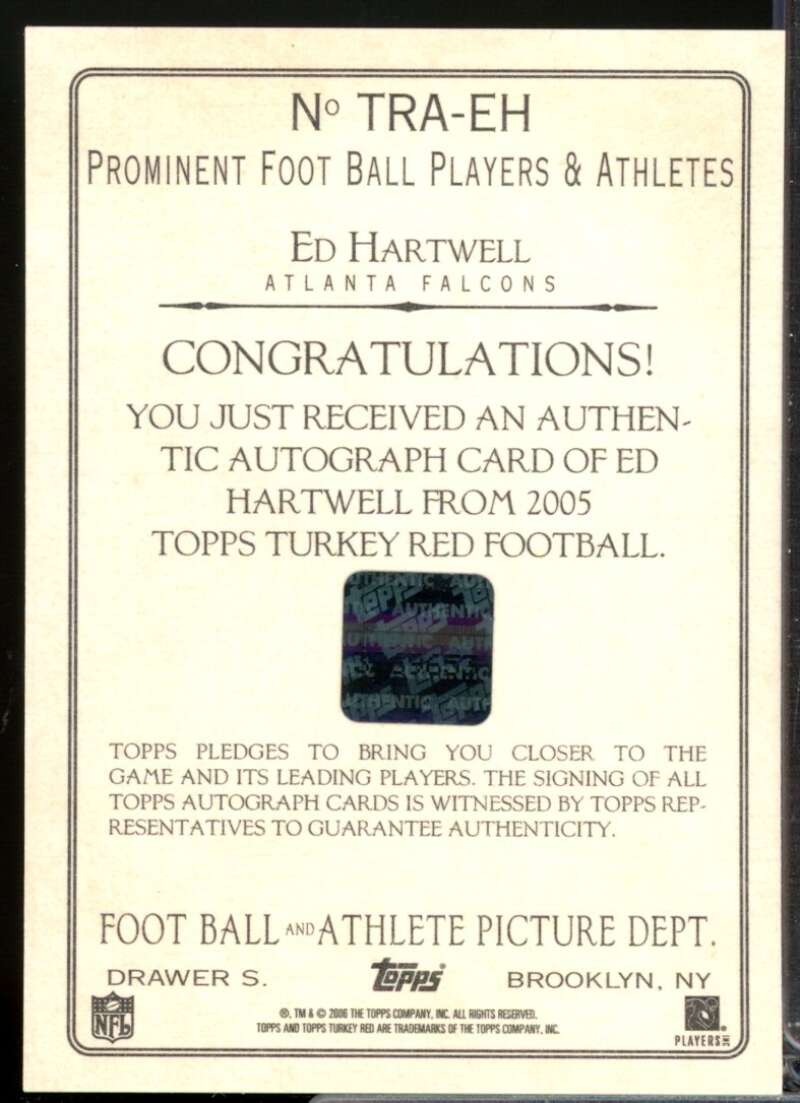 Ed Hartwell Card 2005 Topps Turkey Red Autographs Gray #TRAEH  Image 2