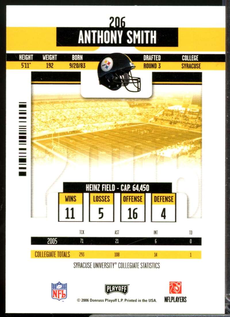 Anthony Smith RC Card 2006 Playoff Contenders Rookie Autograph #206  Image 2