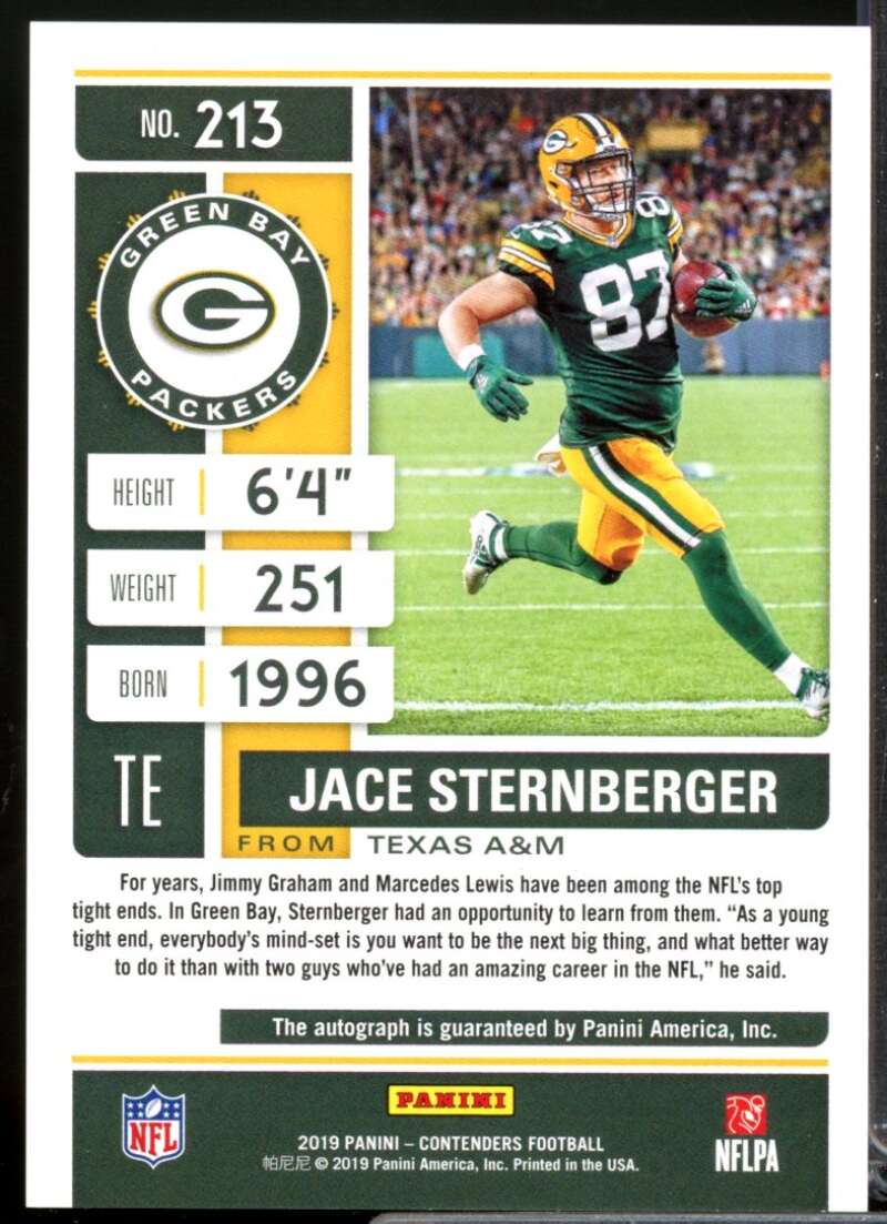 Jace Sternberger /99 2019 Panini Contenders Rookie Auto Playoff Ticket #213  Image 2