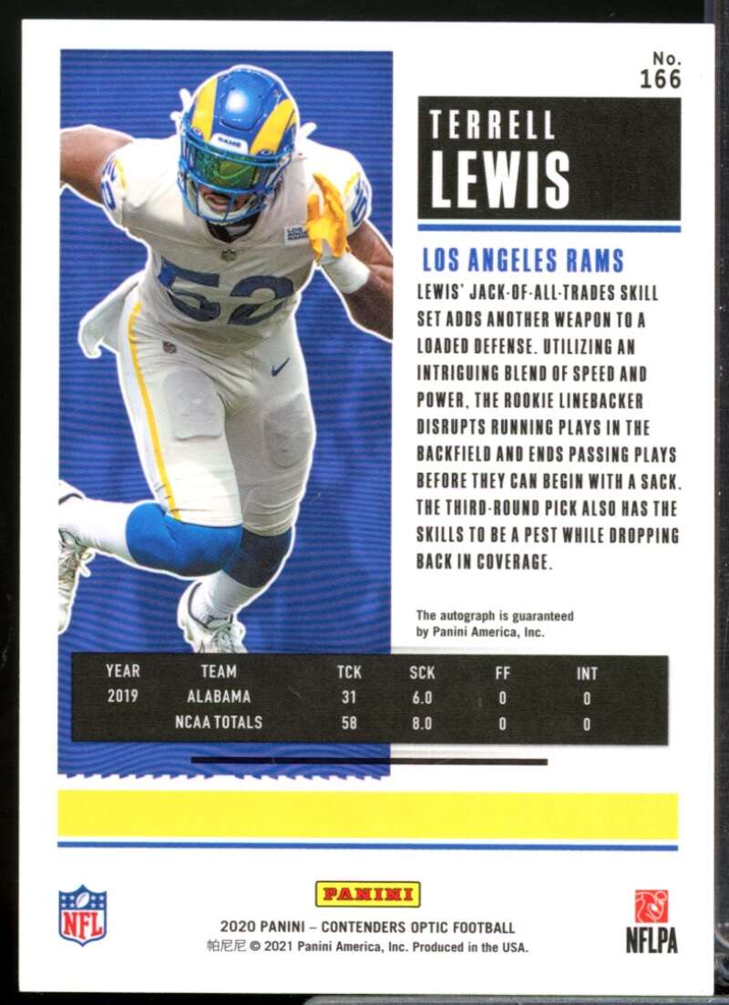 Terrell Lewis RC Card 2020 Panini Contenders Optic Rookie Autograph #166  Image 2