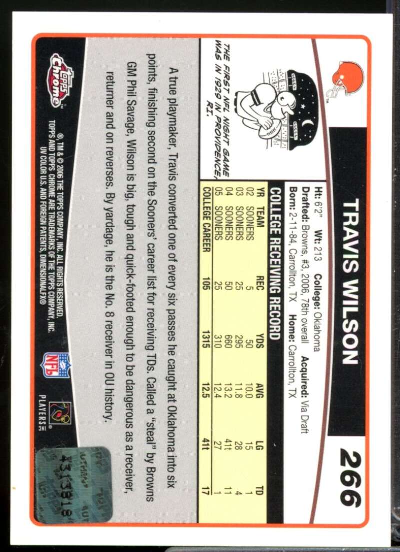Travis Wilson Card 2006 Topps Chrome Rookie Autographs #266  Image 2