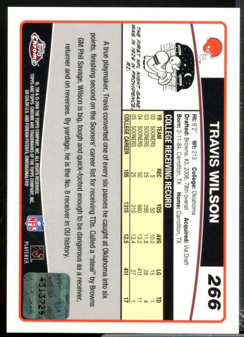 Travis Wilson Card 2006 Topps Chrome Rookie Autographs #266  Image 2