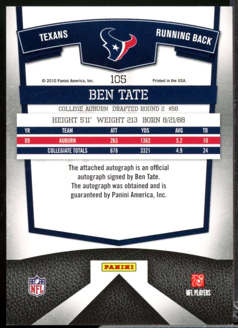 Ben Tate /399 2010 Donruss Elite Turn of the Century Rookie Autographs #105  Image 2