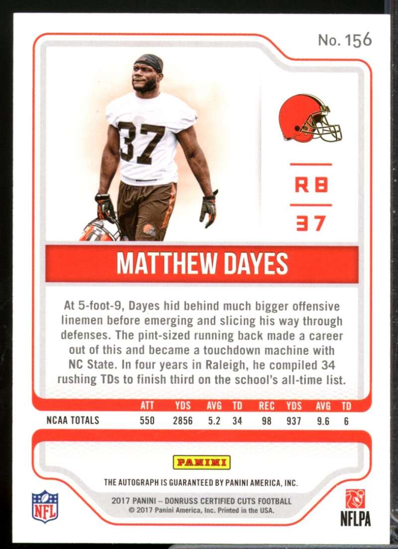 Matthew Dayes Card 2017 Certified Cuts Rookie Scripts Autograph Silver #156  Image 2
