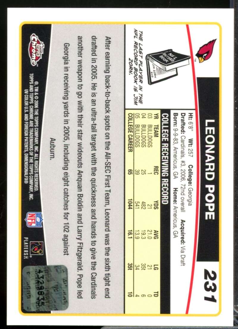 Leonard Pope Card 2006 Topps Chrome Rookie Autographs #231  Image 2