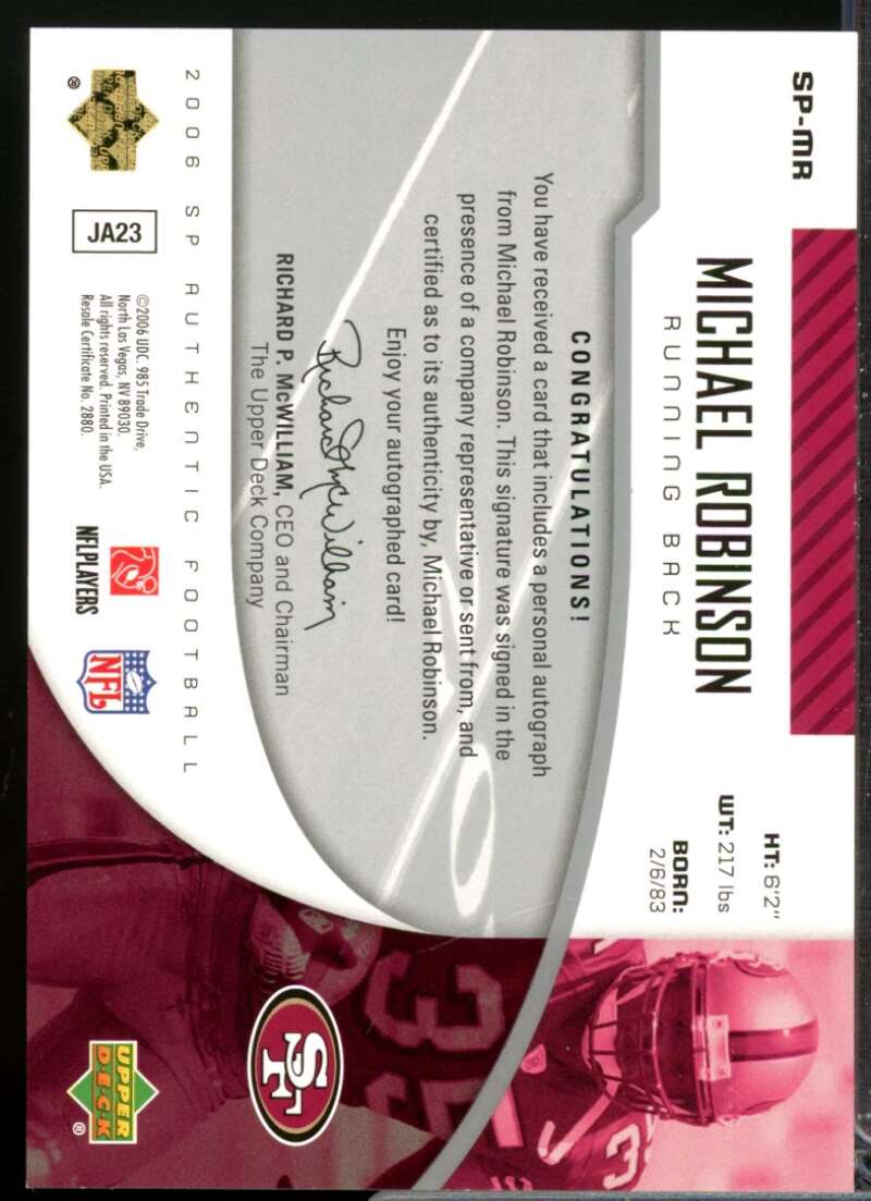 Michael Robinson Card 2006 SP Authentic Authentics Autographs #SPMR  Image 2