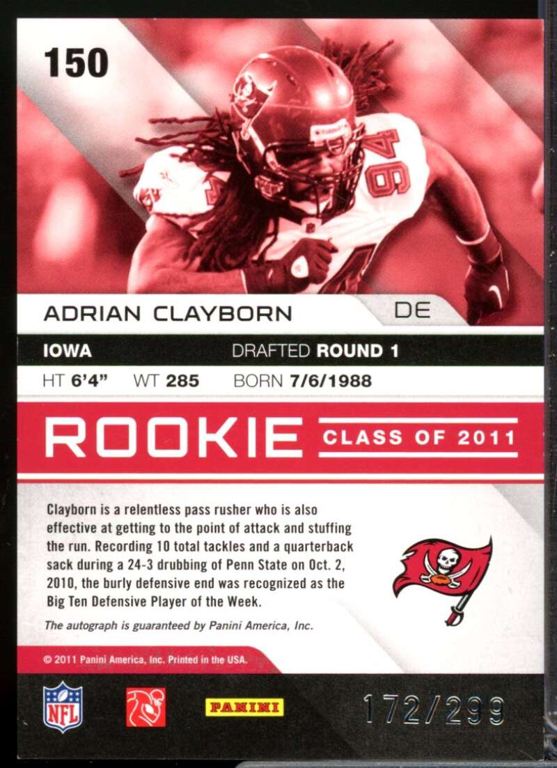 Adrian Clayborn 2011 Absolute Memorabilia Spectrum Gold Rookie Autographs #150  Image 2