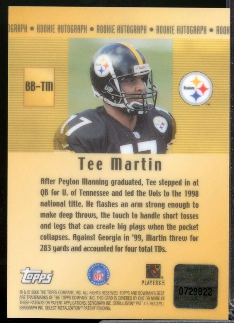 Tee Martin Card 2000 Bowman's Best Rookie Autographs #BBTM  Image 2