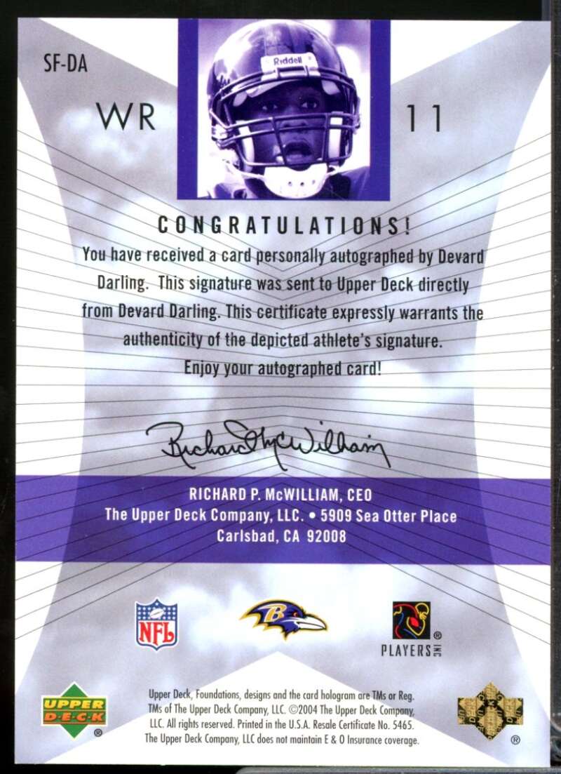 Devard Darling 2004 Upper Deck Foundations Signature Foundation Autograph #SFDA  Image 2