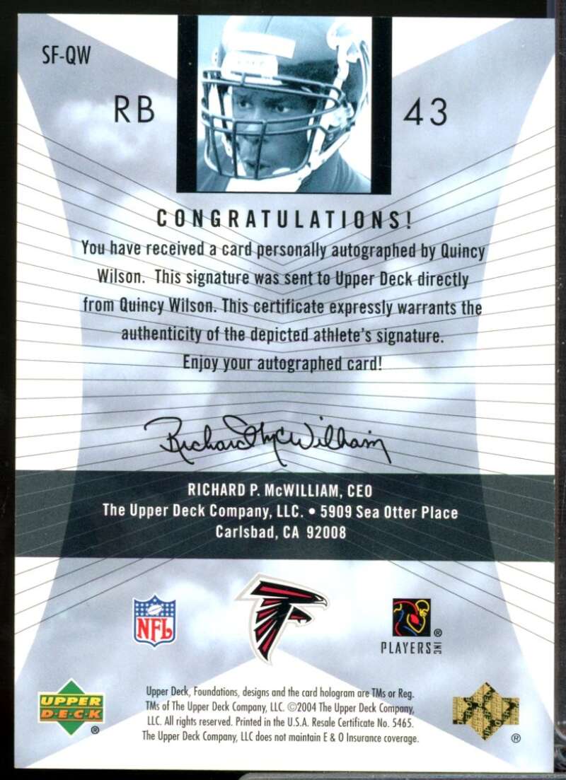 Quincy Wilson 2004 Upper Deck Foundations Signature Foundations Autograph #SFQW  Image 2