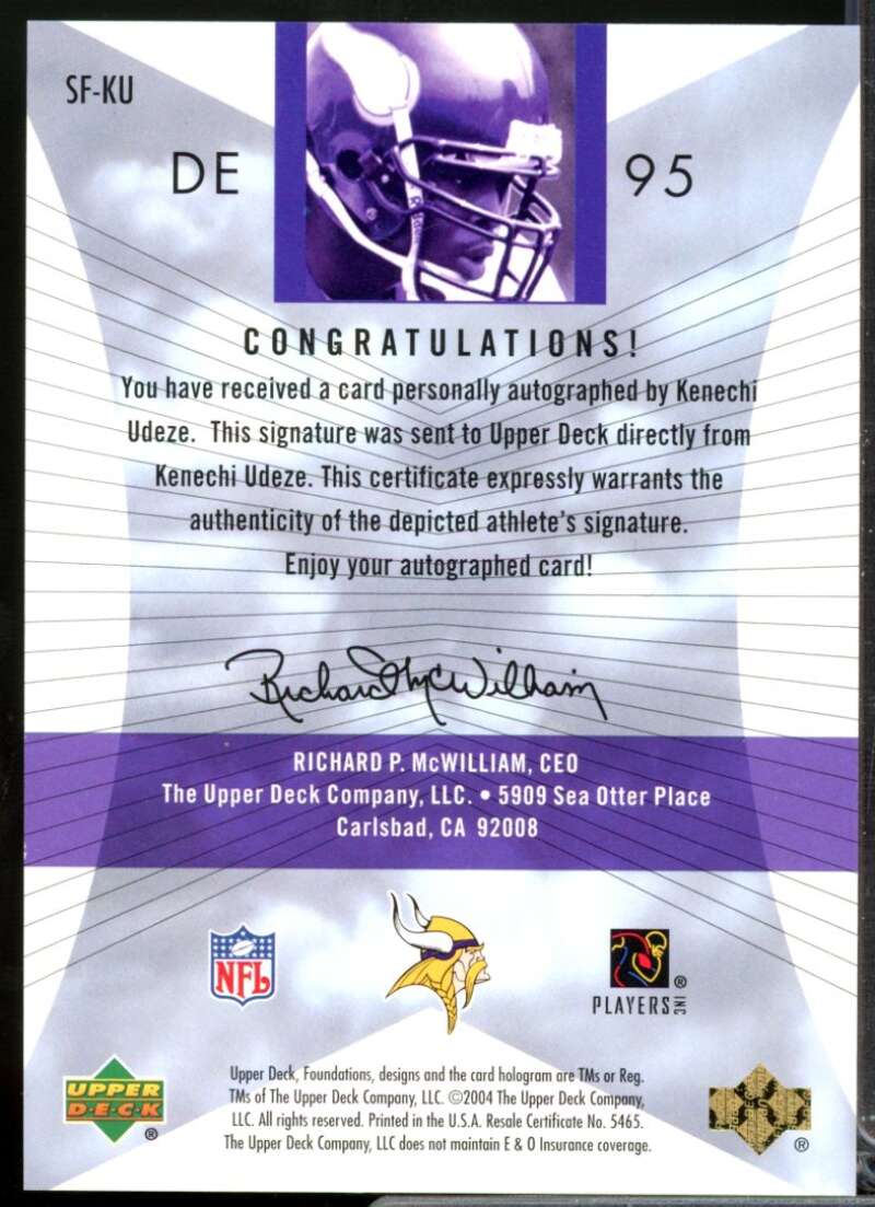 Kenechi Udeze 2004 Upper Deck Foundations Signature Foundations Autograph #SFKU  Image 2