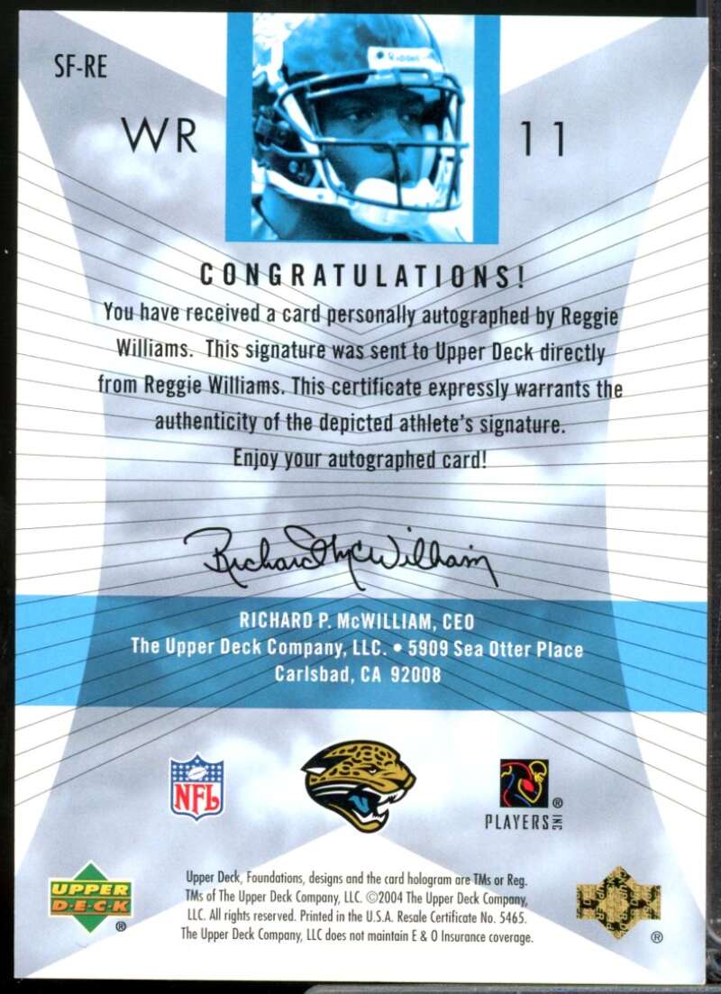 Reggie Williams 2004 Upper Deck Foundation Signature Foundations Auto #SFRE  Image 2