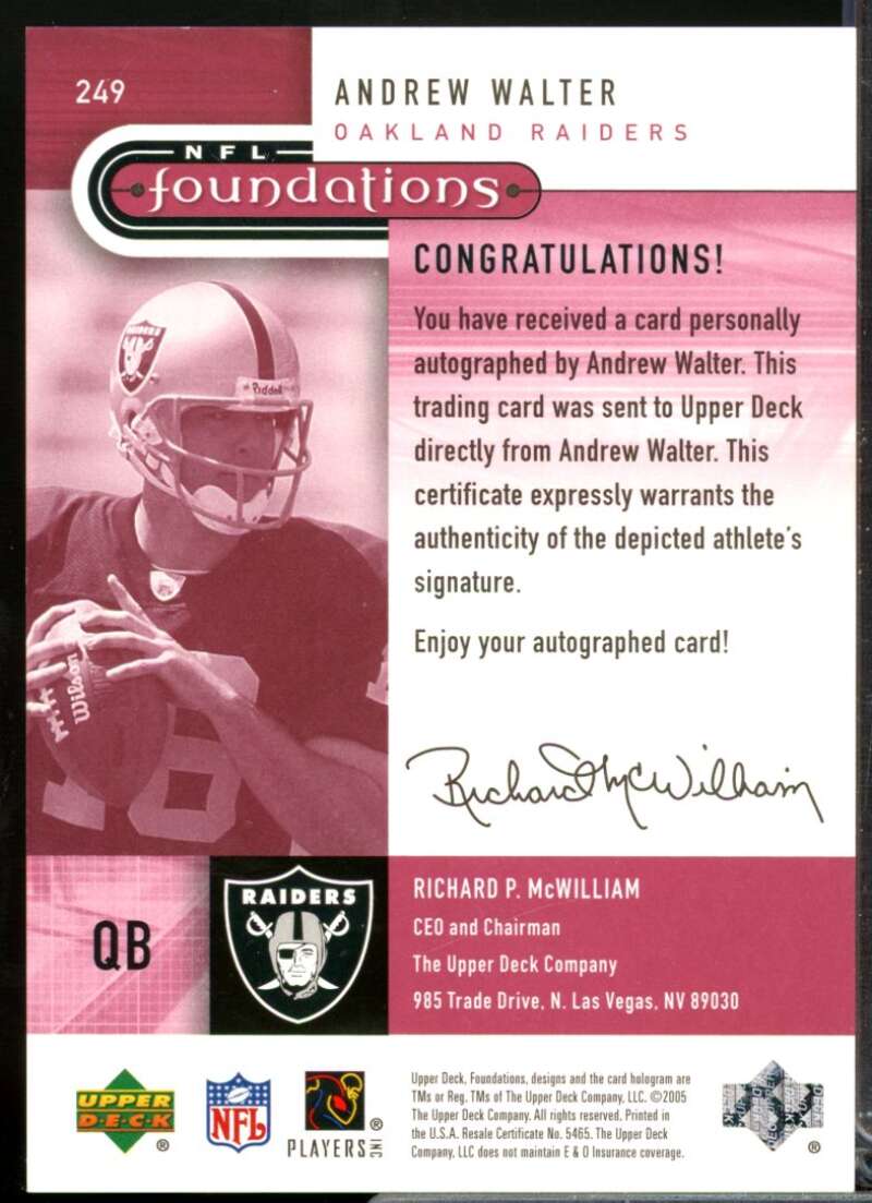 Andrew Walter /375 RC Card 2005 Upper Deck Foundations Rookie Autograph #249  Image 2