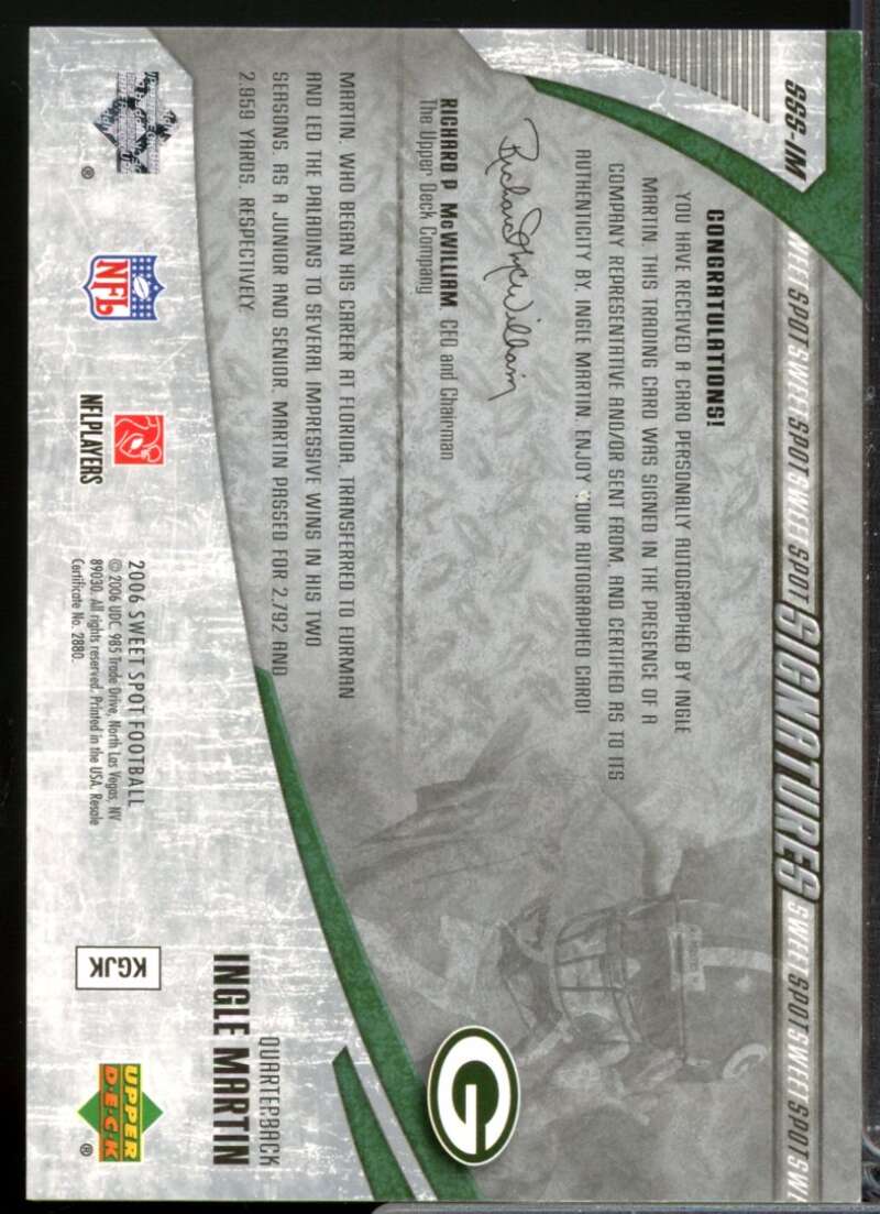 Ingle Martin Card 2006 Sweet Spot Signatures Autograph #IM  Image 2