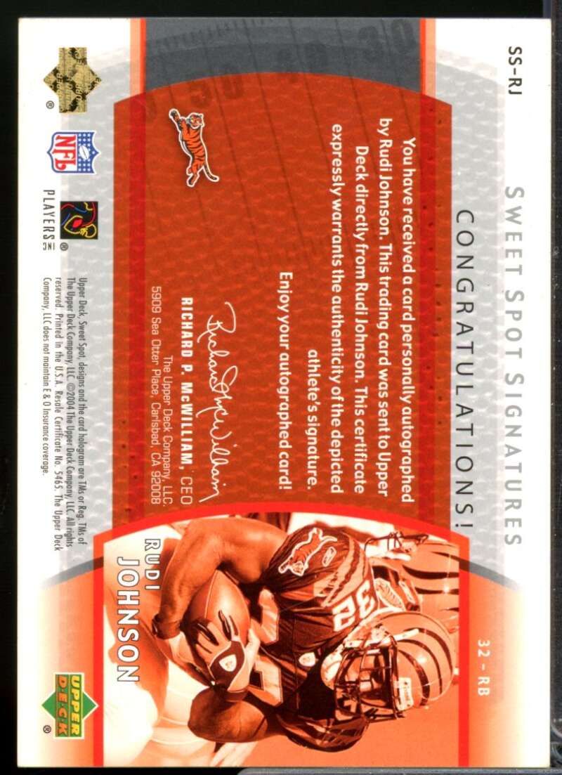 Rudi Johnson Card 2004 Sweet Spot Signatures Autograph #SSRJ  Image 2