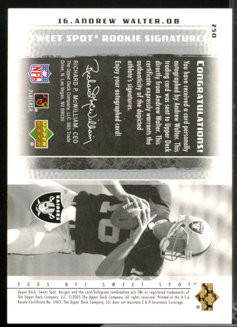 Andrew Walter /650 RC Card 2005 Sweet Spot Rookie Autograph #250  Image 2