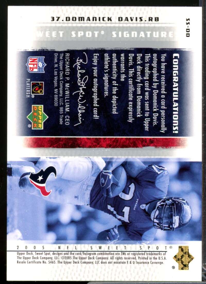 Domanick Davis Card 2005 Sweet Spot Signatures Autograph #SSDD  Image 2