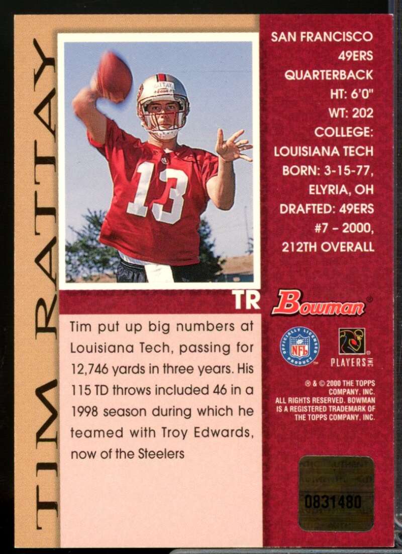 Tim Rattay Card 2000 Bowman Autographs #TR  Image 2