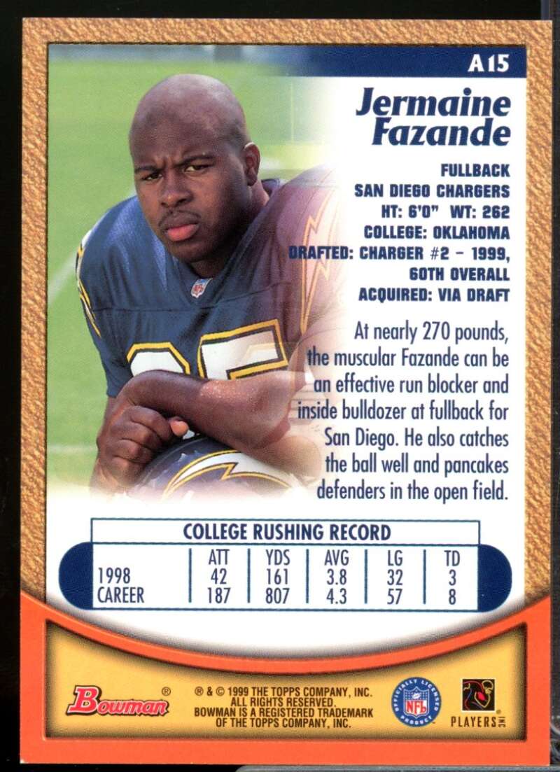 Jermaine Fazande Card 1999 Bowman Autographs #A15  Image 2