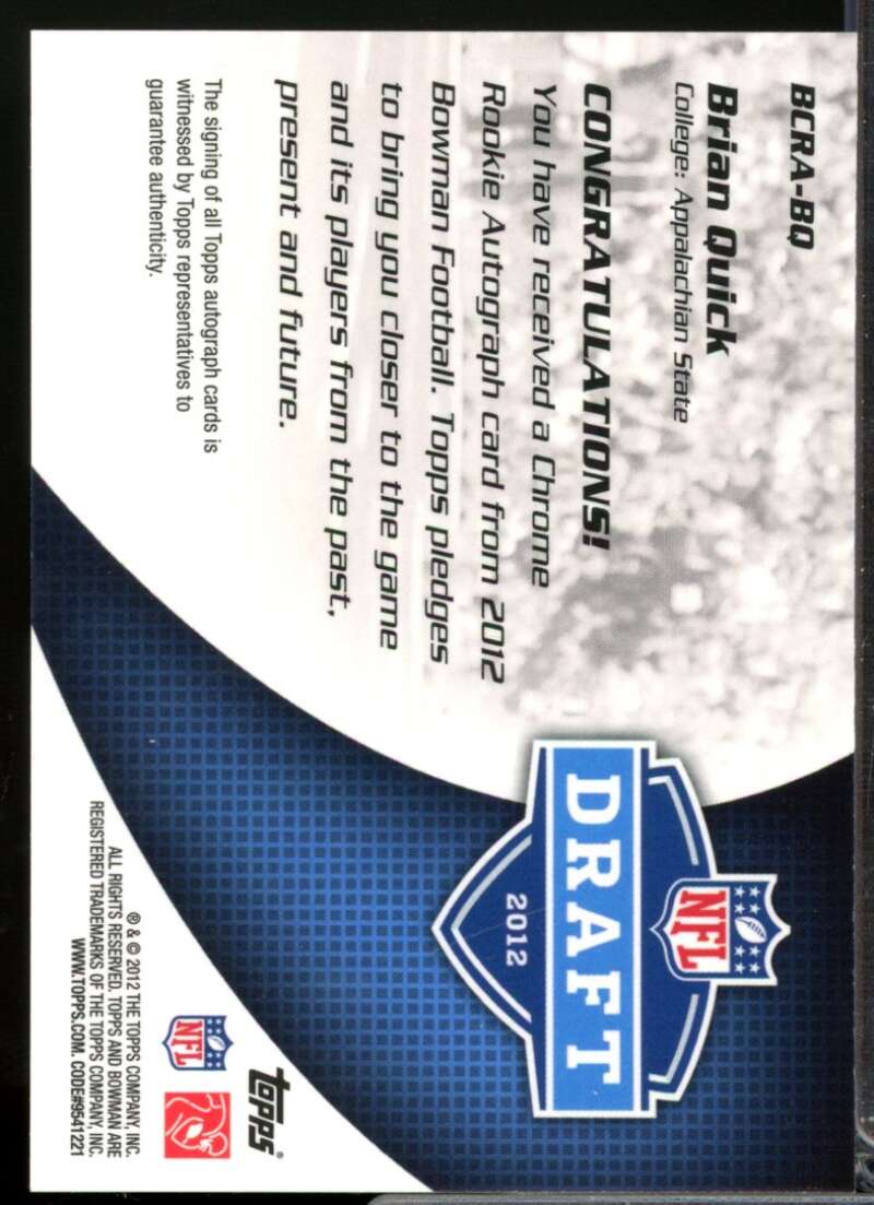 Brian Quick Card 2012 Bowman Rookie Team Helmet Autographs #BCRABQ  Image 2