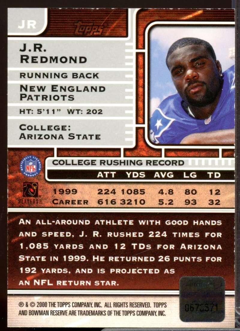 J.R. Redmond Card 2000 Bowman Reserve Rookie Autographs #JR  Image 2