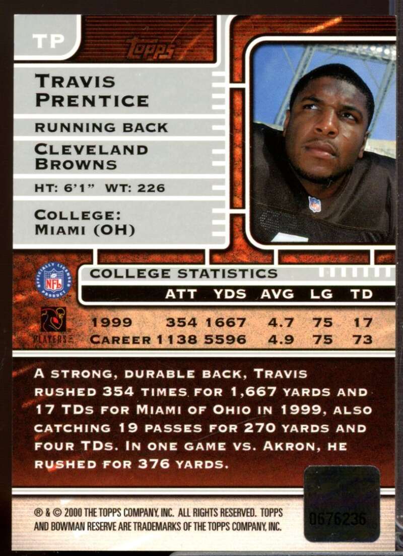 Travis Prentice Card 2000 Bowman Reserve Rookie Autographs #TP  Image 2